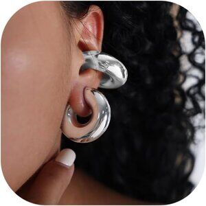 Gold Ear Cuffs for Women - Non-Piercing Chunky Earring Cuff, 18k Oversize Round